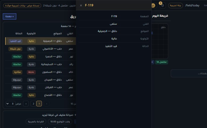 تفاصيل سجل مفتوح في FieldOps