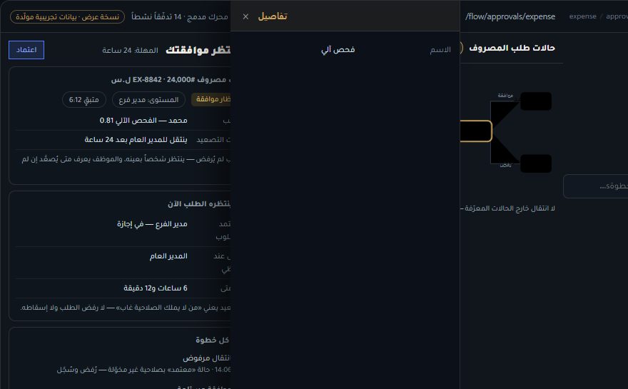 تفاصيل سجل مفتوح في FlowOS