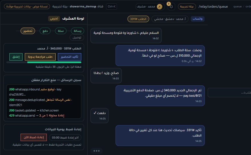 لقطة من نسخة العرض الحية لـ Relay — قناة الطلبات